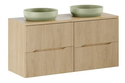 Set mobilier baie, dulap dublu si 2 lavoare, 120 cm, Nordic Cremona, Comad, MDF/PAL laminat, stejar cremona