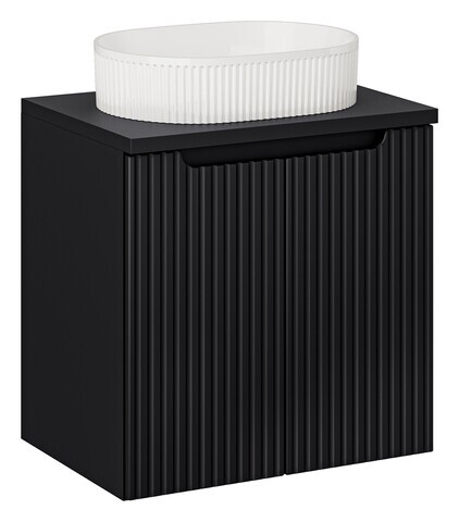 Set mobiler baie, dulap cu lavoar, 60 cm D Un Beyond, Nova Black, Comad, MDF/PAL laminat, negru mat
