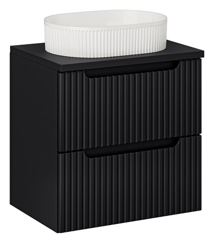 Set mobiler baie, dulap cu lavoar, 60 cm S Un Beyond, Nova Black, Comad, MDF/PAL laminat, negru mat
