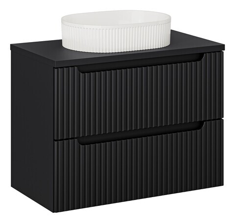 Set mobiler baie, dulap cu lavoar, 80 cm S Un Beyond, Nova Black, Comad, MDF/PAL laminat, negru mat