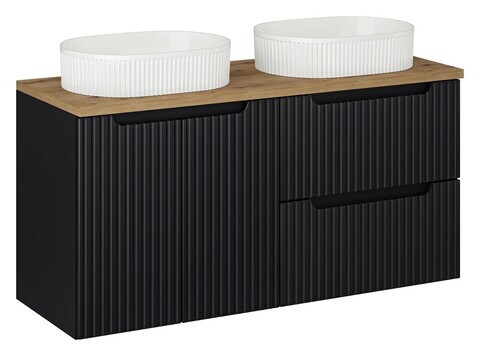 Set mobilier baie, dulap dublu si 2 lavoare, 120 cm Beyond, Nova Black Oak, Comad, MDF/PAL laminat, negru mat