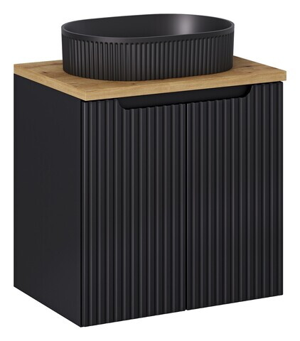 Set mobiler baie, dulap cu lavoar, 60 cm D Un Beyond, Nova Black Oak, Comad, MDF/PAL laminat, negru mat