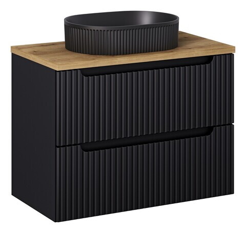 Set mobiler baie, dulap cu lavoar, 80 cm S Un Beyond, Nova Black Oak, Comad, MDF/PAL laminat, negru mat