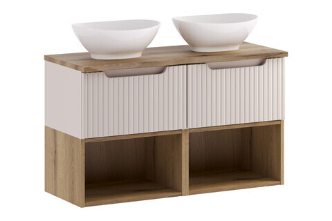 Set mobilier baie, dulap dublu si 2 lavoare, 100 cm S Un Lola, Nova Cashmere Oak, Comad, MDF/PAL laminat, casmir mat