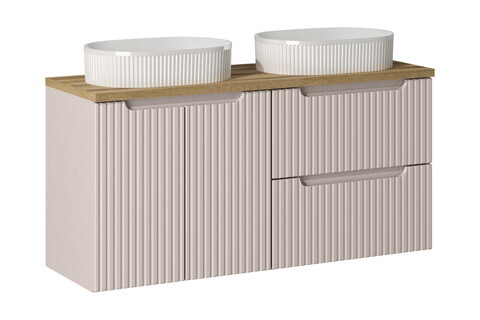 Set mobilier baie, dulap dublu si 2 lavoare, 120 cm D S Un Beyond, Nova Cashmere Oak, Comad, MDF/PAL laminat, casmir mat