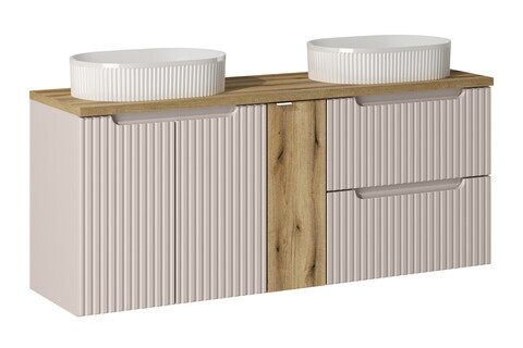 Set mobilier baie, dulap dublu si 2 lavoare, 140 cm D S Un Beyond, Nova Cashmere Oak, Comad, MDF/PAL laminat, casmir mat
