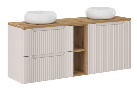 Set mobilier baie, dulap dublu si 2 lavoare, 140 cm, Nova Cashmere Oak, Comad, MDF/PAL laminat, casmir mat