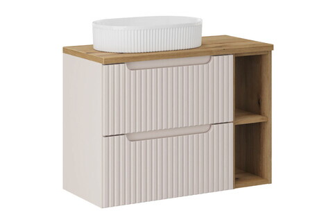 Set mobilier baie, dulap cu lavoar, 80 cm, Nova Cashmere Oak, Comad, MDF/PAL laminat, casmir mat