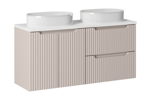 Set mobilier baie, dulap dublu si 2 lavoare, 120 cm, Nova Cashmere White, Comad, MDF/PAL laminat, casmir mat