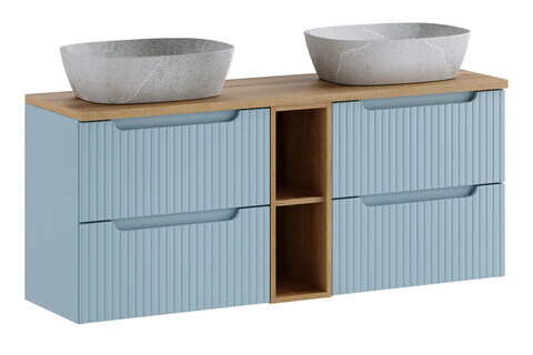 Set mobilier baie, dulap dublu si 2 lavoare, 140 cm, Nova Denim Oak, Comad, MDF/PAL laminat, stejar coast evoke