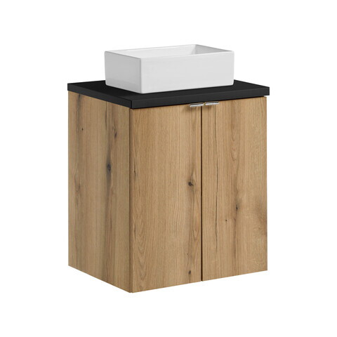 Set mobiler baie, dulap cu lavoar, 50 cm D Un Gaja, Nova Oak Black, Comad, MDF/PAL laminat, stejar coast evoke