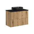 Set mobiler baie, dulap cu lavoar, 80 cm S Un Beyond, Nova Oak Black, Comad, MDF/PAL laminat, stejar coast evoke