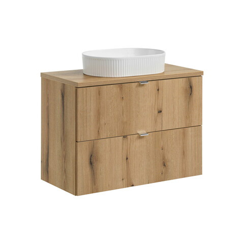 Set mobiler baie, dulap cu lavoar, 80 cm S Un Beyond, Nova Oak, Comad, PAL laminat, stejar coast evoke