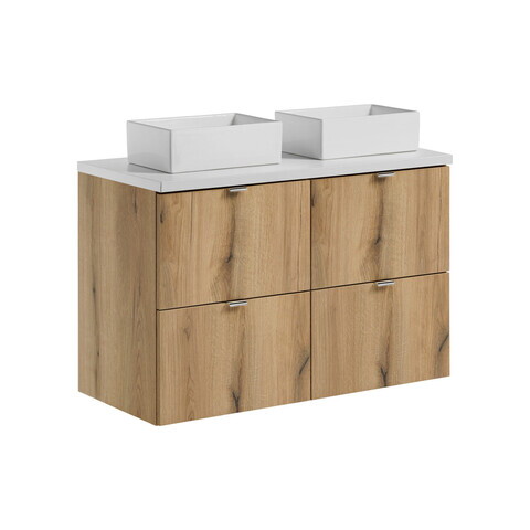 Set mobilier baie, dulap dublu si 2 lavoare, 100 cm S Un Gaja, Nova Oak White, Comad, MDF/PAL laminat, stejar coast evoke