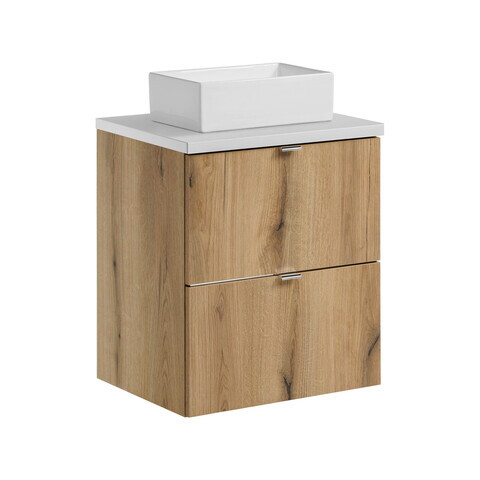 Set mobiler baie, dulap cu lavoar, 50 cm S Un Gaja, Nova Oak White, Comad, MDF/PAL laminat, stejar coast evoke