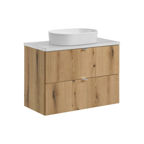 Set mobiler baie, dulap cu lavoar, 80 cm S Un Beyond, Nova Oak White, Comad, MDF/PAL laminat, stejar coast evoke