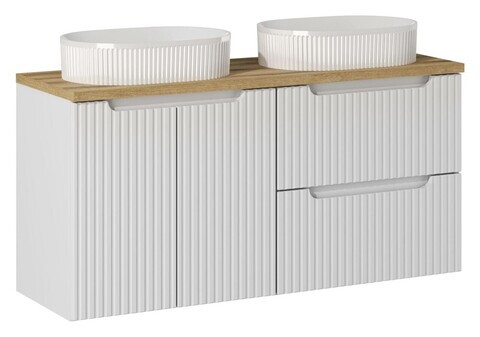 Set mobilier baie, dulap dublu si 2 lavoare, 120 cm D Un Beyond, Nova White Oak, Comad, MDF/PAL laminat, alb mat