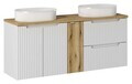 Set mobilier baie, dulap dublu si 2 lavoare, 140 cm D Un Beyond, Nova White Oak, Comad, MDF/PAL laminat, alb mat