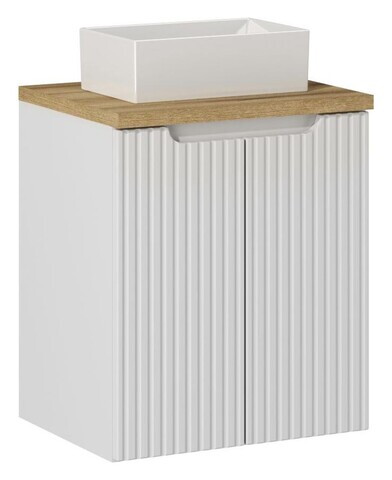 Set mobiler baie, dulap cu lavoar, 50 cm D Un Gaja, Nova White Oak, Comad, MDF/PAL laminat, alb mat