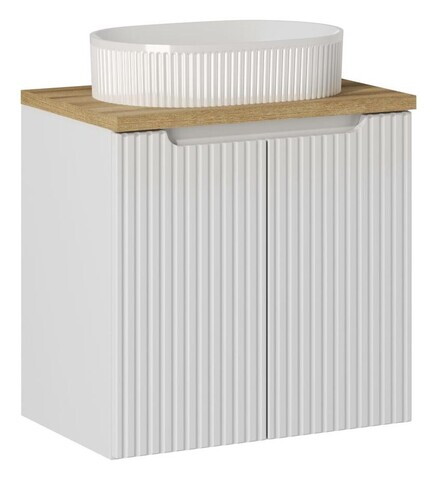Set mobilier baie, dulap cu lavoar, 60 cm D Un Beyond, Nova White Oak, Comad, MDF/PAL laminat, alb mat