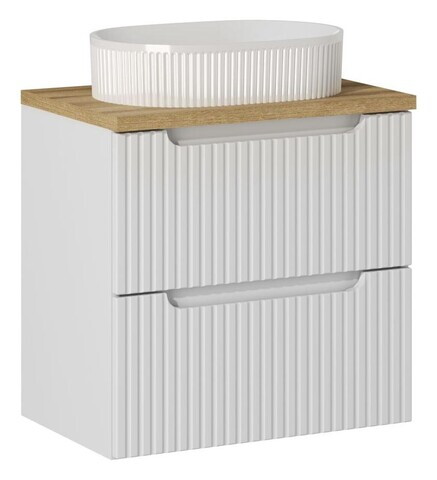 Set mobilier baie, dulap cu lavoar, 60 cm S Un Beyond, Nova White Oak, Comad, MDF/PAL laminat, alb mat