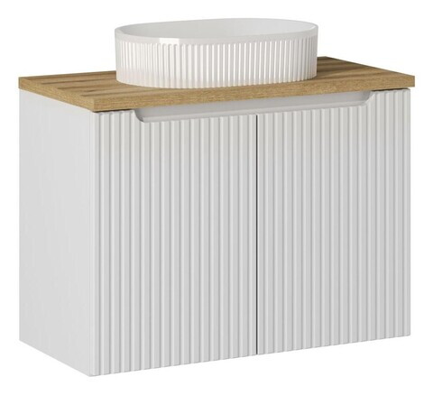 Set mobiler baie, dulap cu lavoar, 80 cm D Un Beyond, Nova White Oak, Comad, MDF/PAL laminat, alb mat