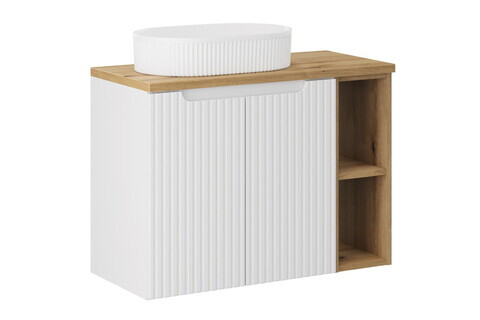 Set mobilier baie, dulap cu lavoar, 80 cm Beyond, Nova White Oak, Comad, MDF/PAL laminat, alb mat