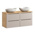 Set mobilier baie, dulap dublu si 2 lavoare, 120 cm S Un Cloud, Ocean Beige, Comad, MDF/PAL laminat, stejar