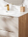 Set mobilier baie, dulap dublu si 2 lavoare, 120 cm S Un Cloud, Ocean Beige, Comad, MDF/PAL laminat, stejar
