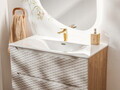 Set mobilier baie, dulap cu sertare si 2 lavoare, 120 cm S Un Smile, Ocean Beige, Comad, MDF/PAL laminat, stejar