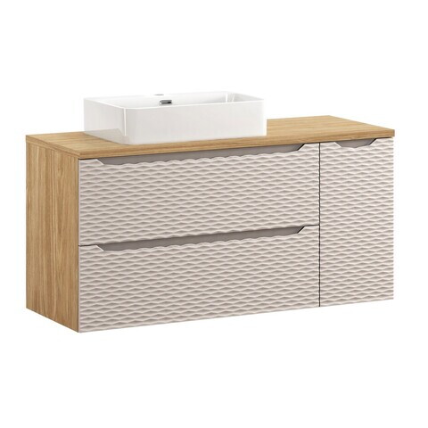 Set mobilier baie, dulap dublu cu lavoar, 120 cm S Un Trust , Ocean Beige, Comad, MDF/PAL laminat, stejar