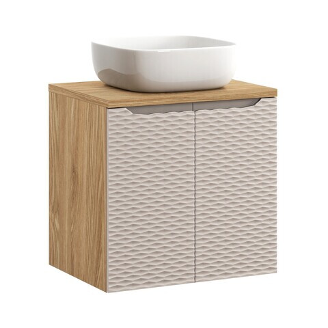 Set mobiler baie, dulap cu lavoar, 60 cm D Un Smile, Ocean Beige, Comad, MDF/PAL laminat, stejar