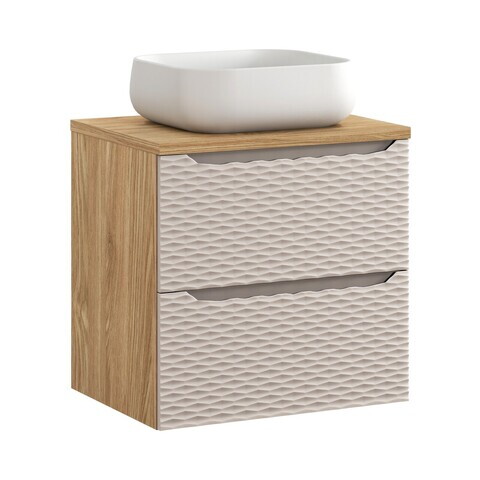Set mobiler baie, dulap cu lavoar, 60 cm S Un Nika, Ocean Beige, Comad, MDF/PAL laminat, stejar