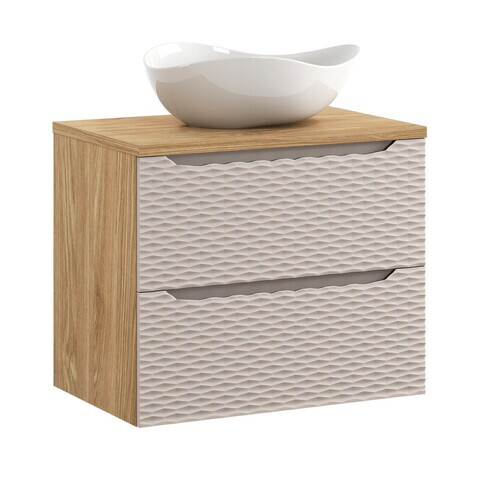 Set mobiler baie, dulap cu lavoar, 70 cm S Un Cloud, Ocean Beige, Comad, MDF/PAL laminat, stejar