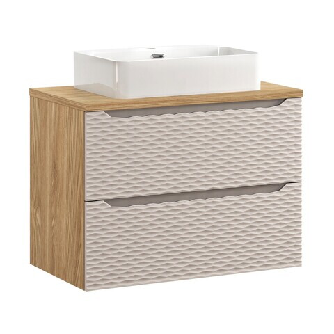 Set mobiler baie, dulap cu lavoar, 80 cm S Un Trust , Ocean Beige, Comad, MDF/PAL laminat, stejar