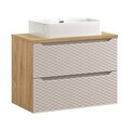 Set mobiler baie, dulap cu lavoar, 80 cm S Un Trust , Ocean Beige, Comad, MDF/PAL laminat, stejar