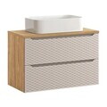 Set mobiler baie, dulap cu lavoar, 90 cm  S Un Kati, Ocean Beige, Comad, MDF/PAL laminat, stejar