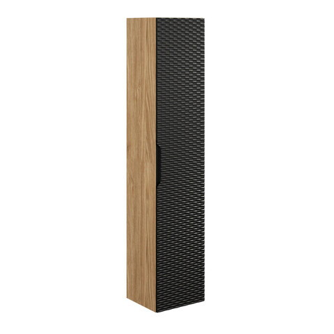 Dulap inalt cu usa, cu fixare pe perete, Ocean Black, Comad, 35x33x170 cm, MDF/PAL laminat, negru mat/stejar