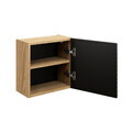Dulap suspendat cu 1 usa, Ocean Black, Comad, 35x19x35 cm, MDF/PAL laminat, negru mat/stejar