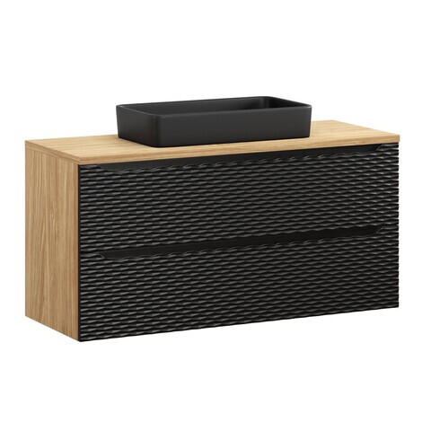 Set mobiler baie, dulap cu lavoar, 120 cm Slim, Ocean Black, Comad, MDF/PAL laminat, negru mat/stejar