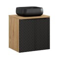 Set mobiler baie, dulap cu lavoar, 60 cm Nika, Ocean Black, Comad, MDF/PAL laminat, negru mat/stejar