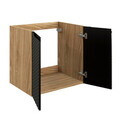 Set mobiler baie, dulap cu lavoar, 60 cm Nika, Ocean Black, Comad, MDF/PAL laminat, negru mat/stejar