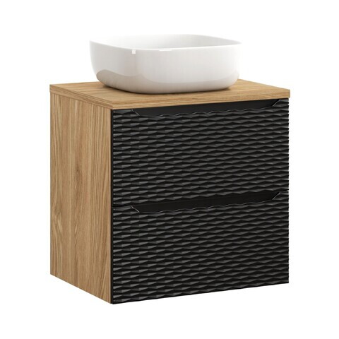 Set mobiler baie, dulap cu lavoar, 60 cm, Ocean Black, Comad, MDF/PAL laminat, negru mat/stejar
