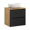Set mobiler baie, dulap cu lavoar, 60 cm, Ocean Black, Comad, MDF/PAL laminat, negru mat/stejar