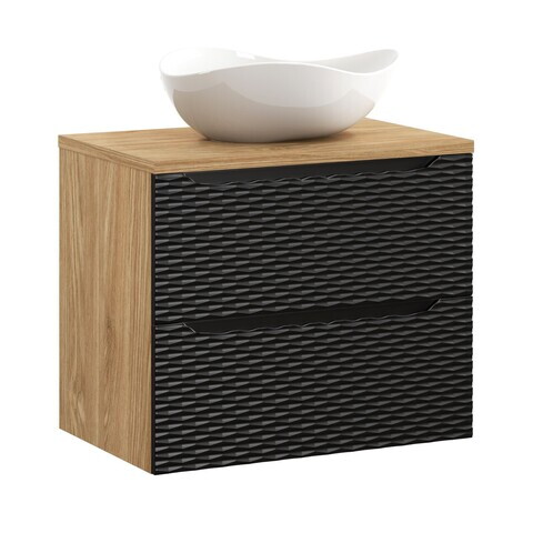 Set mobiler baie, dulap cu lavoar, 70 cm S Cloud, Ocean Black, Comad, MDF/PAL laminat, negru mat/stejar