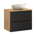 Set mobiler baie, dulap cu lavoar, 70 cm S Cloud, Ocean Black, Comad, MDF/PAL laminat, negru mat/stejar