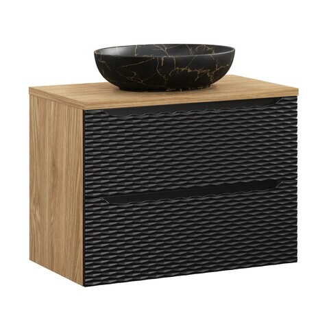 Set mobiler baie, dulap cu lavoar, 80 cm Mona, Ocean Black, Comad, MDF/PAL laminat, negru mat/stejar