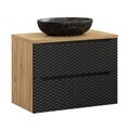 Set mobiler baie, dulap cu lavoar, 80 cm Mona, Ocean Black, Comad, MDF/PAL laminat, negru mat/stejar