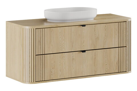 Set mobiler baie, dulap cu lavoar, 120 cm River, Ovalia Cremona, Comad, MDF/PAL laminat, stejar cremona