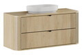 Set mobiler baie, dulap cu lavoar, 120 cm River, Ovalia Cremona, Comad, MDF/PAL laminat, stejar cremona
